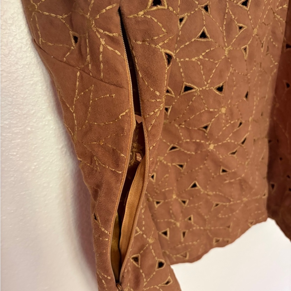 Brown Eyelet Lace-Up Suede-Look Spaghetti Strap Camisole - Picture 6 of 15
